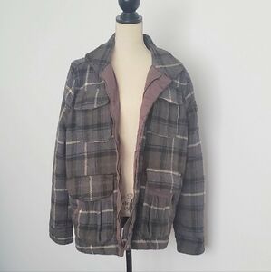 Paper Denim & Cloth Large Wool Plaid Coat Jacket - Lots Of Pockets Blue/Gray